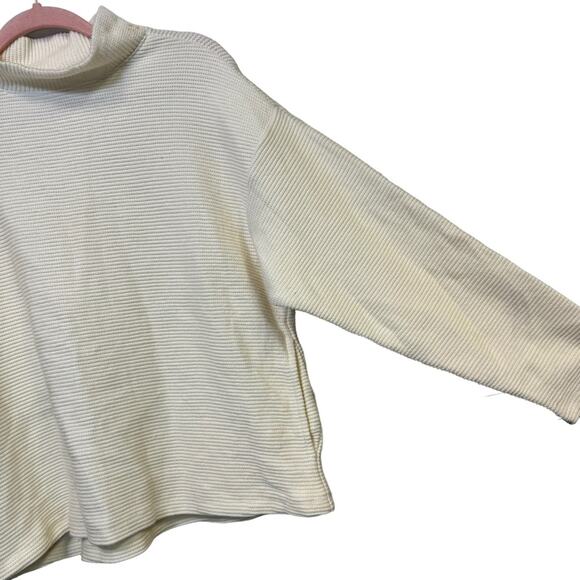 Madewell Cream Ottoman Ribbed Knit Funnel Neck Drop-Shoulder Oversize Top Size S - Picture 6 of 9